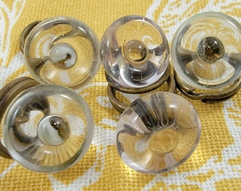 Vintage Clear Glass Metal Loop Shank Buttons - Set of 5