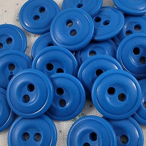 Vintage Medium Blue Two Hole Sew Thru Plastic Buttons - Set of 24