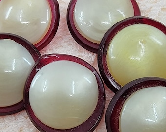 Botones de celuloide vintage en rojo y blanco cremoso con vástagos independientes (juego de 6)