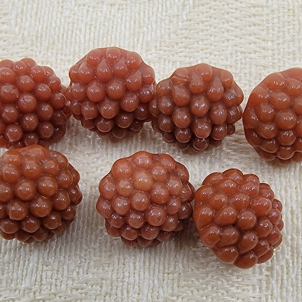 Vintage Antique Pinkish Brown Berry Pudding Style Glass Swirlback Buttons with Metal Shanks - Set of 7