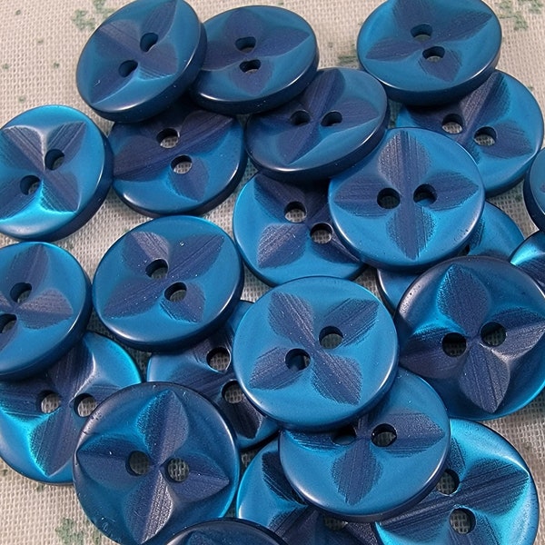 Vintage Medium Blue Four Pointed Star Design Sew Thru Plastic Buttons - Set of 24