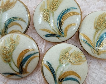 Vintage Hand Painted Wheat Design Satsuma Buttons - Mixed Set of 5