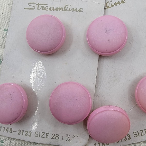Vintage Streamline Puffed Light Pink Plastic Buttons on Cards - Set of 6