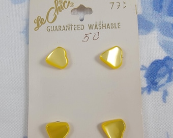 Vintage Le Chic Yellow Plastic Heart Buttons on Card - Set of 4
