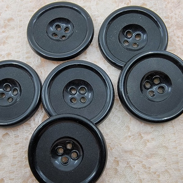 Vintage Antique IRC Goodyear Black Rubber Sew Thru Buttons - Set of 6