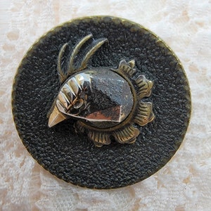 Vintage Antique Metal Rooster Head Cup Button with Brass Shank