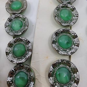 Vintage Schwanda Green Moonglow Silver Accent Glass Buttons on Card - Set of 4