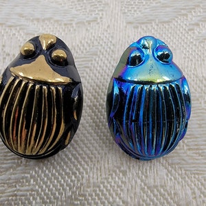 YOUR CHOICE Vintage Molded Black Glass Scarab Beetle Button with Self Shank