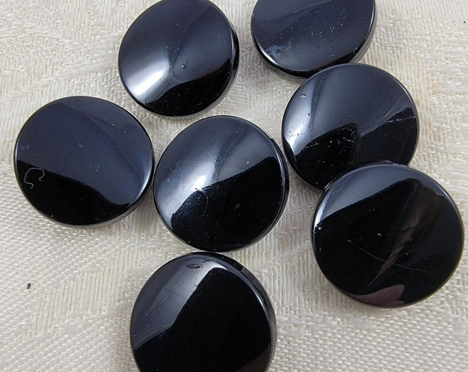 Vintage Simple Round Black Glass Mirror Finish Self Shank Buttons - Set ...