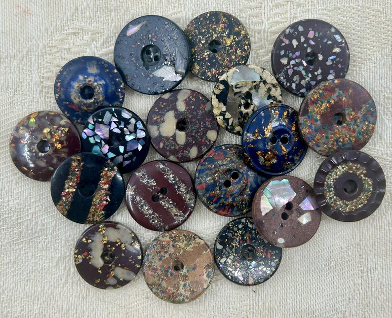Vintage Small Speckled Composition Sew Thru Buttons - Mixed Lot of 18 ...