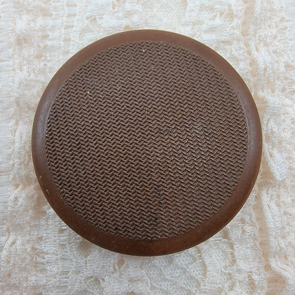 Vintage Large Brown I.R.C. Co. Goodyear Imitation Fabric Hard Rubber Button with Self Shank