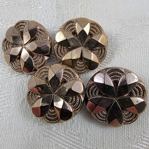 Vintage Gold Luster Flower Design Black Glass Self Shank Buttons - Set of 4
