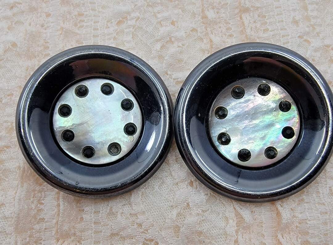 Shank Shell Button Vintage Large White Metal and Shell Buttons With Metal Shanks - Set of ...