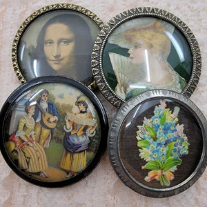 YOUR CHOICE Vintage Paper Under Glass Picture Button