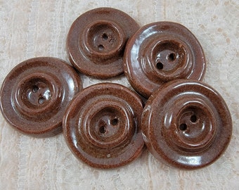 Vintage Brown Colored Clay Terra Cotta Sew Thru Buttons - Set of 5