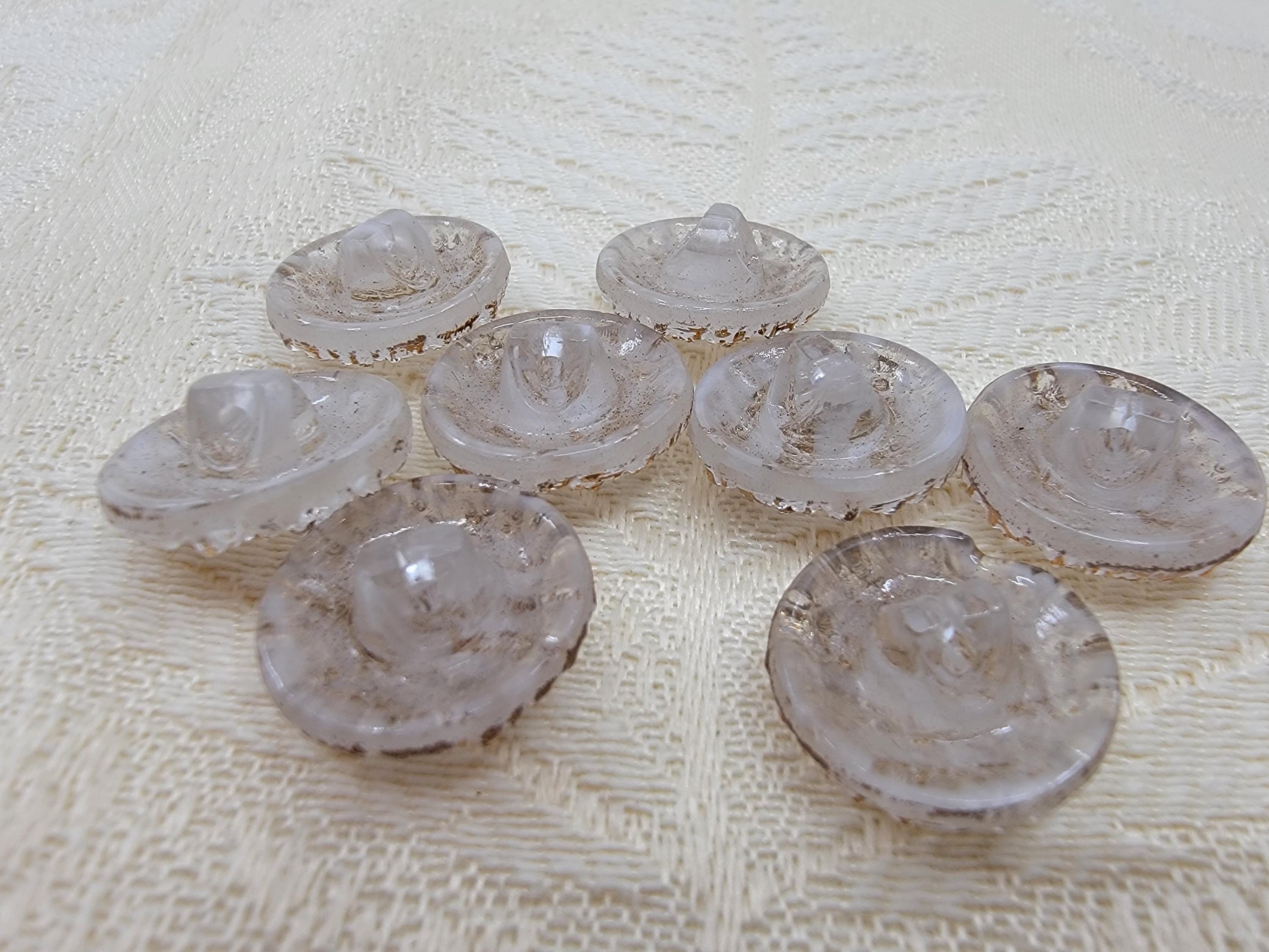 Vintage Clear and Gold Molded Design Glass Buttons With Self Shanks ...