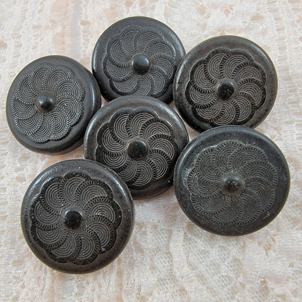 Vintage Antique NRC Goodyear Brown Rubber Floral Pinwheel Buttons - Set of 6