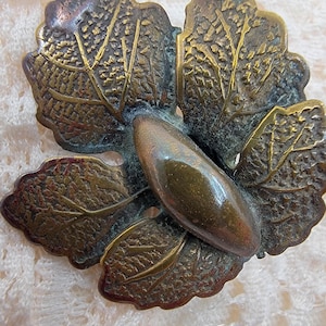Vintage Realistic Stamped Brass Leaf Button with Brass Loop Shank