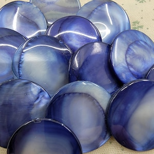 Vintage Dark Blue Mother of Pearl Buttons: Metal Loop Shanks, Set of 6