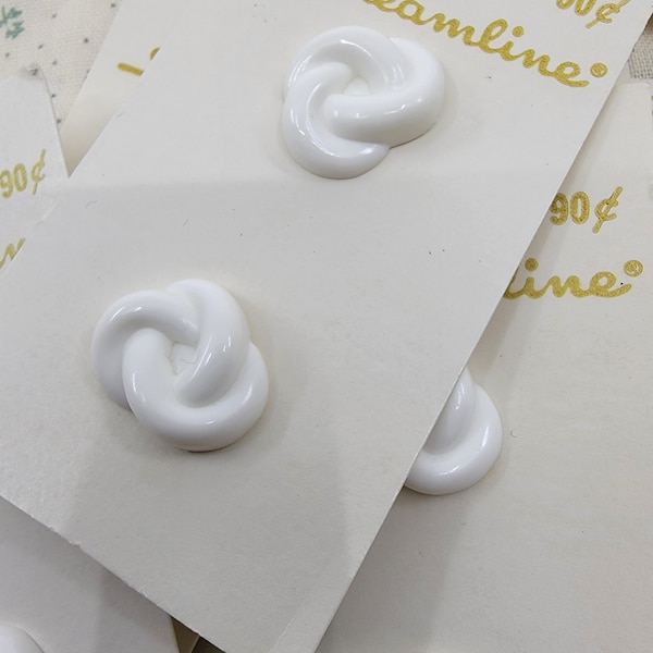 Vintage Streamline White Plastic Knot Design Buttons on Cards - Set of 10