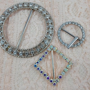 Vintage Rhinestone Buckles/Scarf Slides - Mixed Lot of 3