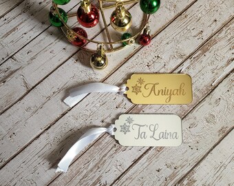 Beautiful Personalized/Custom Acrylic Christmas Gift Tags, Gold or Silver Mirrored, Gifts, Presents for xmas