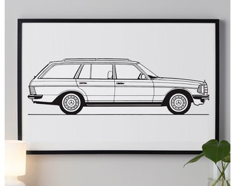W123 T123 Birthday gift for him | Minimalist poster car Mercedes W123 poster W123 blueprint | Wall art print | Bauhaus poster Home decor