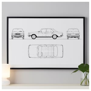 Mercedes W123 Birthday gift for men | Minimalist poster car Mercedes W123 poster W123 blueprint | Wall art print | Bauhaus poster