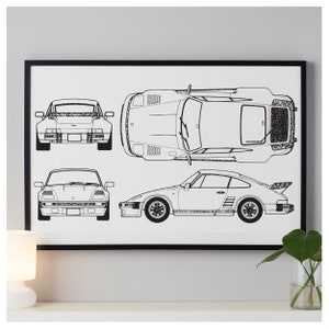 Porsche 911 Birthday gift for man | Minimalist poster car Porsche 911 poster Porsche 911 blueprint | Wall art print | Home office decor
