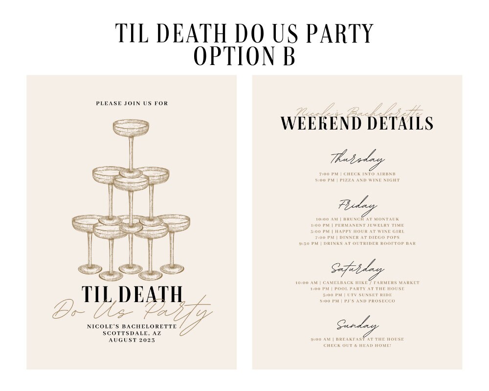 Personalized Bachelorette Party Itinerary, Custom Bachelorette Invite ...