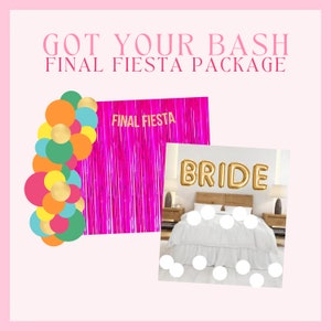 Final Fiesta Decoration Package - Box with Bride Room, Balloon Garland and Custom Banner