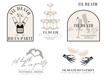 Logotipo personalizado de despedida de soltera, logotipo de despedida de soltera personalizado, tema de fiesta hasta que la muerte nos haga, logotipo de fiesta de cumpleaños, hasta que la muerte nos haga fiesta