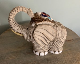 Vintage Rinconada Elephant Figurine: Uruguay Pottery, Black Glazed