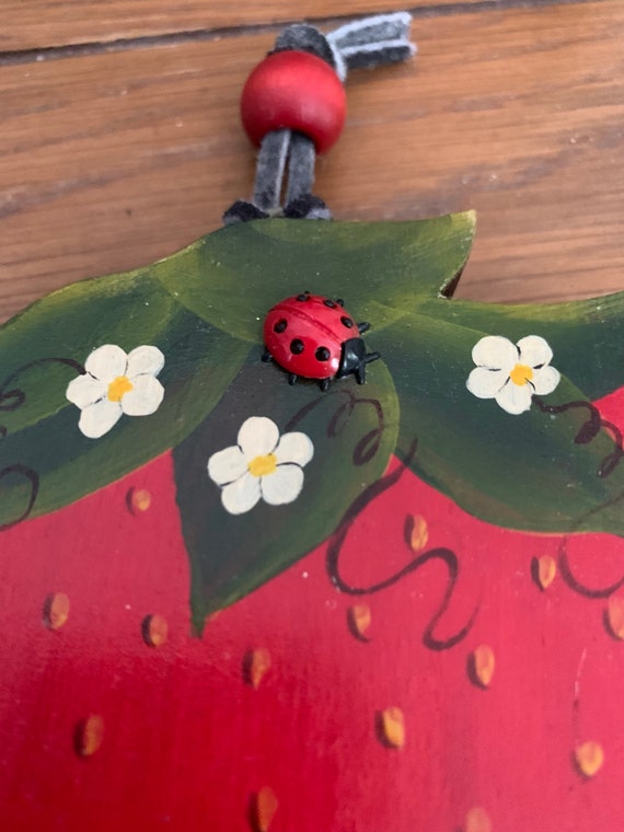 Wooden Strawberry Wall Hanging with hooks
