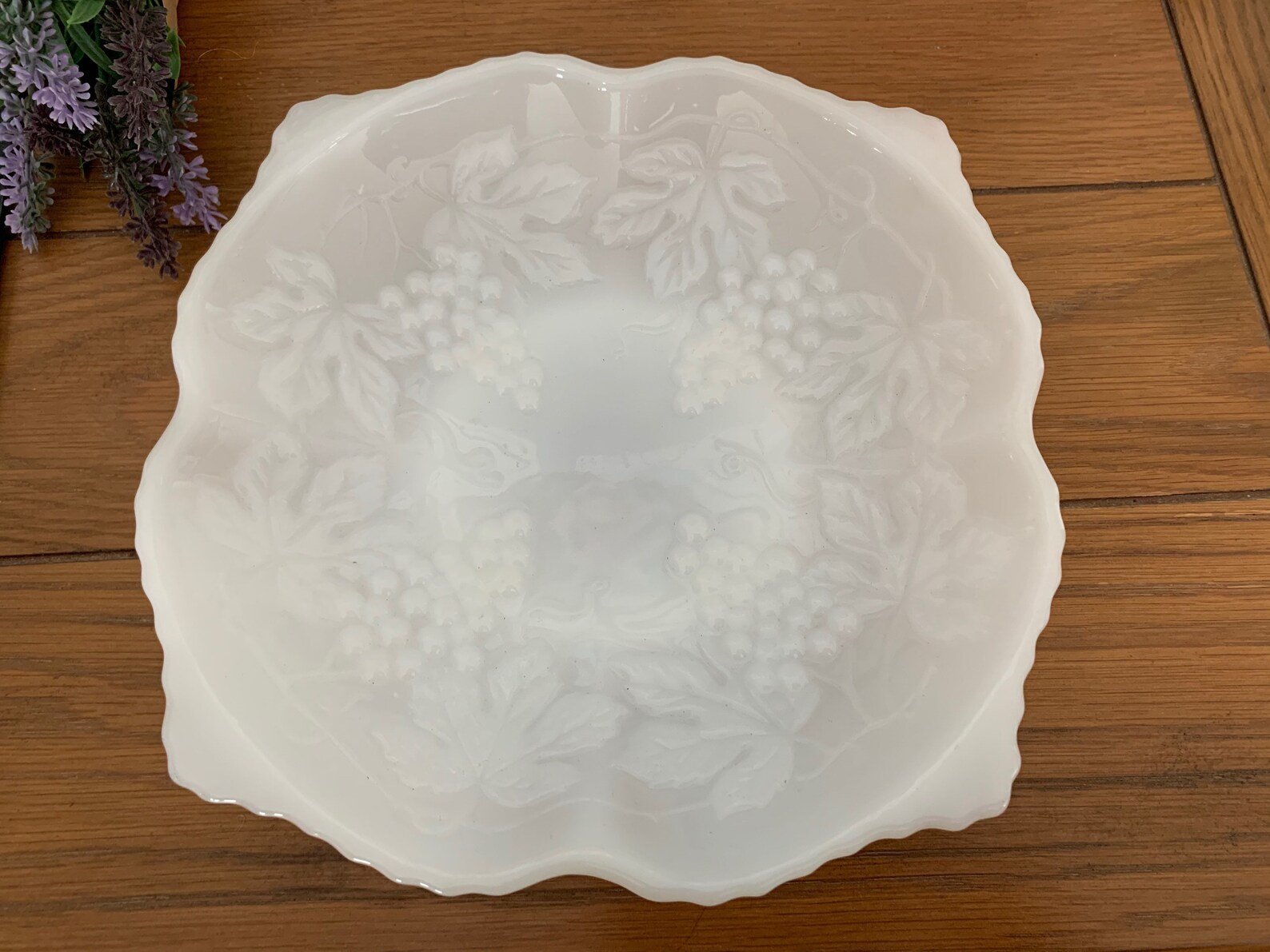 Milk Glass Bowl With Grapes and Leaves Etsy