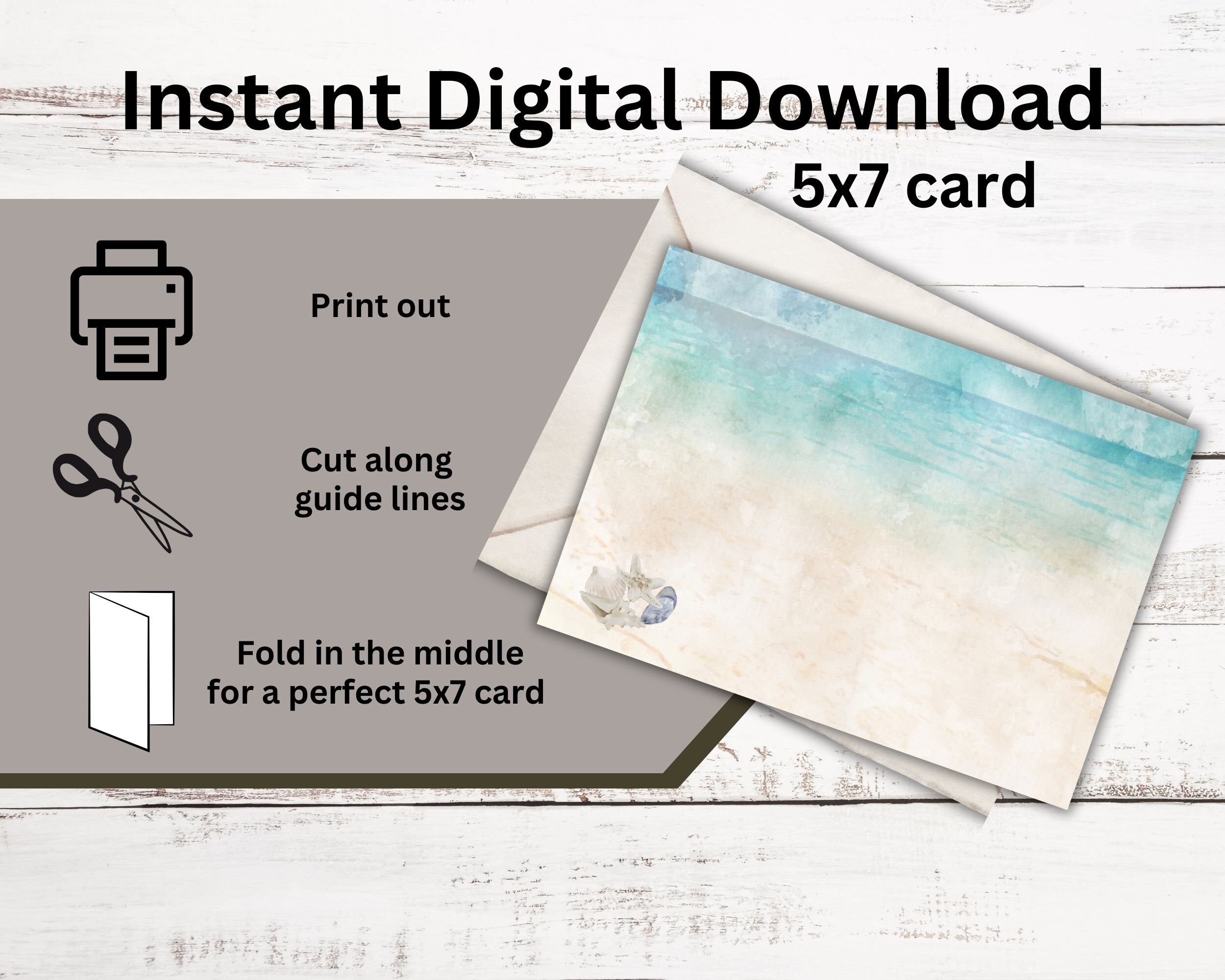 Instant Download, Printable 5x7 Beach Scene Bundle Greeting Card ...