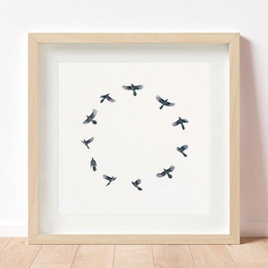 Circle of Birds Print: Inspirational Blue Jay Flock Wall Art