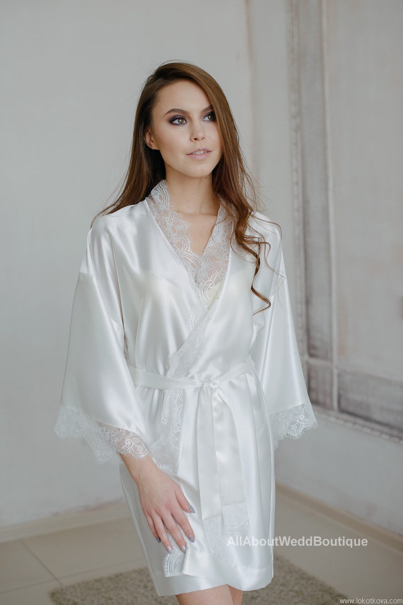 Silk satin bridal robe lace bridal robe lace wedding robe Etsy