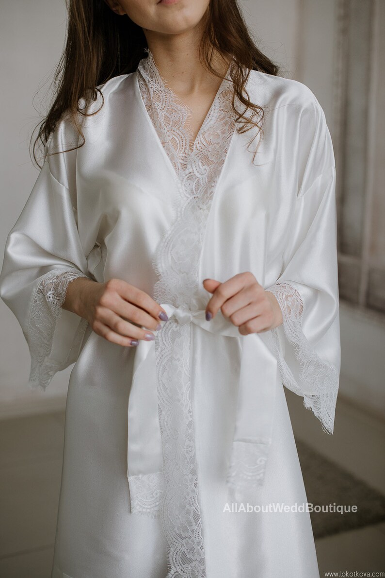 Silk satin bridal robe lace bridal robe lace wedding robe Etsy