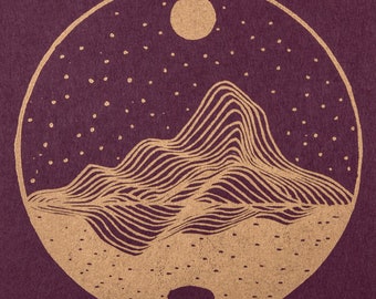 Starry Mountain Original Linocut Print