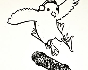 Kickflap Original Linocut Print