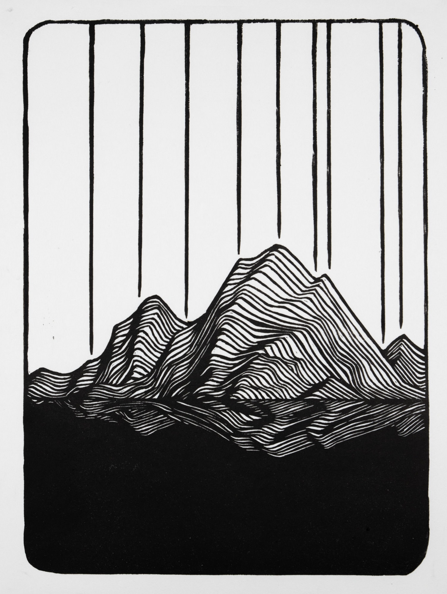 Mountains - Linocut Block Print - Printmaking - Art Print
