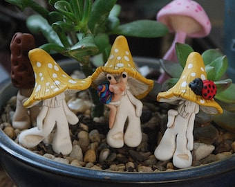 Mushroom Garden Deco, Miniature Mushroom, Mushroom Polymer Clay, Hippie Room Deco, Miniature Garden Gnome, Ladybug Garden, Snail Garden