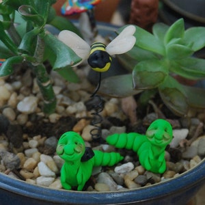 Polymer Clay Caterpillar & Bumble Bee: Miniature Fairy Garden Decor
