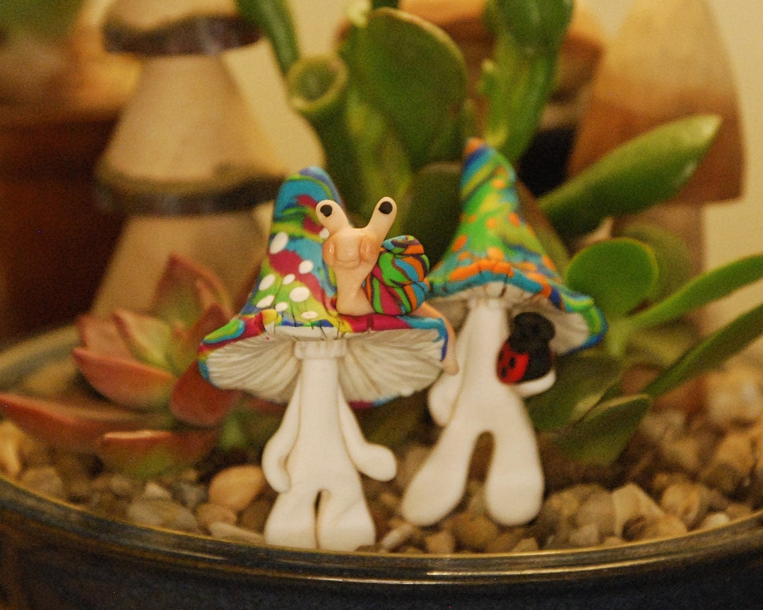 Fairy Garden Mushroom Man Figurine, Tie-dyed Cap, Polymer Clay - Etsy