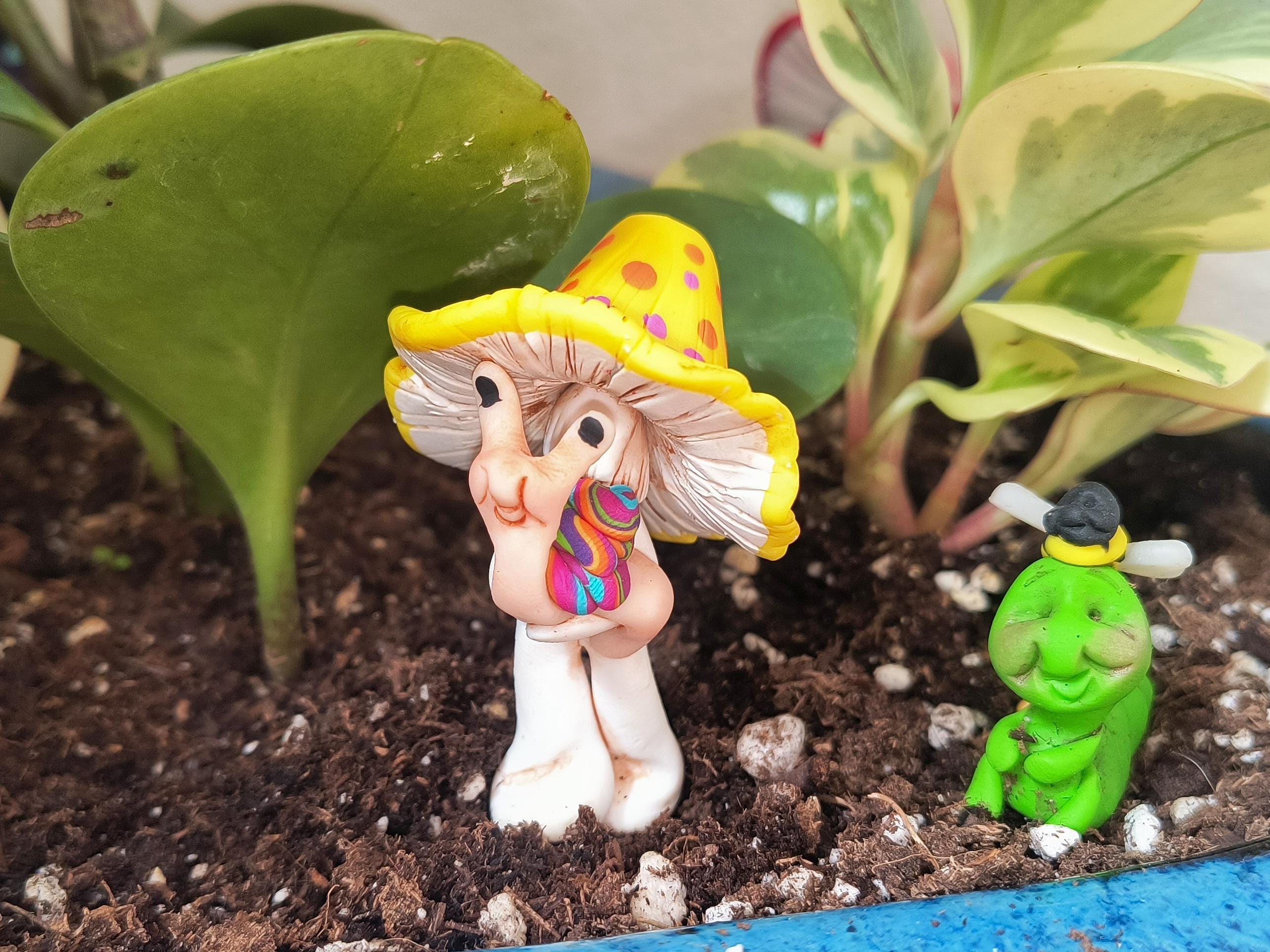 Polymer Clay Mushroom Garden Decor: Miniature Fairy Garden Gnome - Etsy