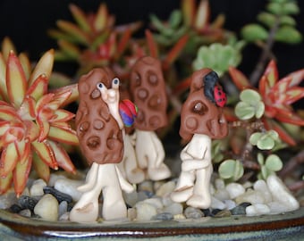 Fairy Garden Sculpted Clay Morel Mushroom Men