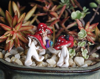 Fairy Garden sculpted Clay Mushroom Men
