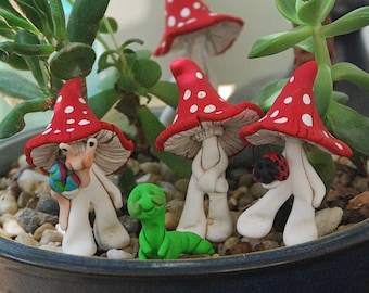 Mushroom Garden Deco, Mushroom Polymer Clay, Miniature Garden Decor, Miniature Garden Gnome, Ladybug Garden, Hippie Room Deco, Snail