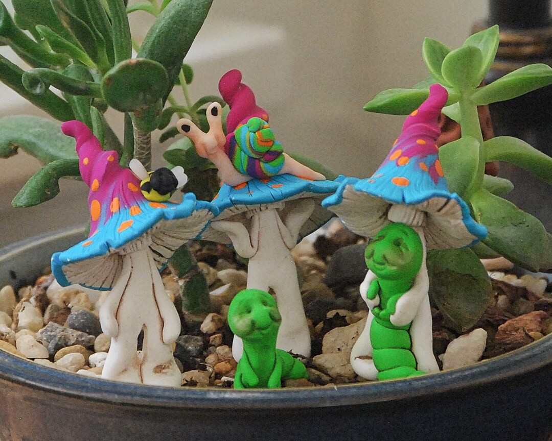 Polymer Clay Mushroom Garden Decor: Miniature Fairy Garden Gnome - Etsy